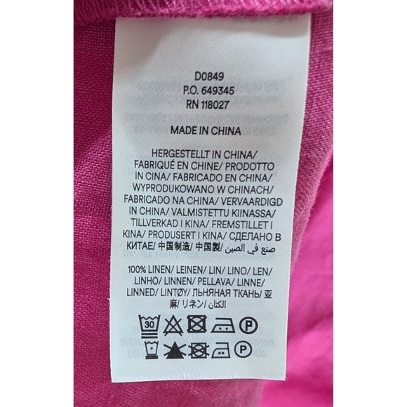 Boden Pink Linen Midi Dress Short Sleeve V Neck Smocked Waist Tiered Hem US 12R - Picture 6 of 6